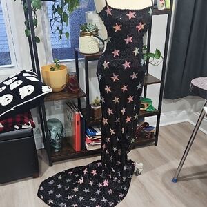Dolls Kill Black Maxi Dress with Multicolor Stars